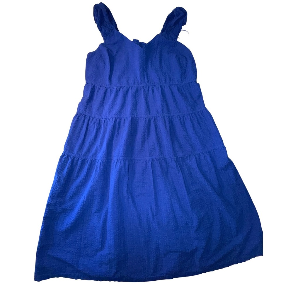 Old Navy Womens Plus 3X Royal Blue Seersucker Tiered Midi Dress Ruffle Smocked